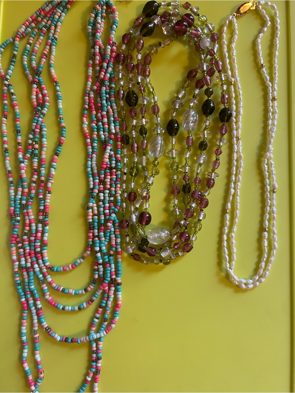 Multicolor Beaded Layered Necklace Trio